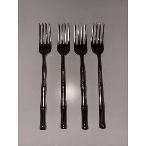 Hampton Silversmith Bamboo Set Of 4 Salad Dessert Forks Stainless Steel Glossy